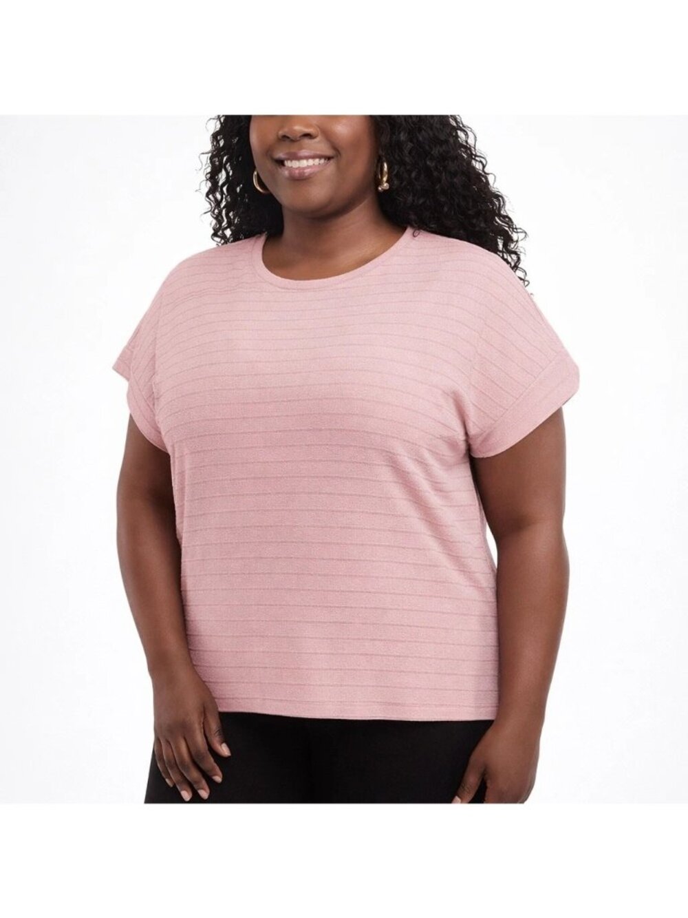 Ellen Tracy Womens Pink Striped Short-Sleeve Top XXL With Tags